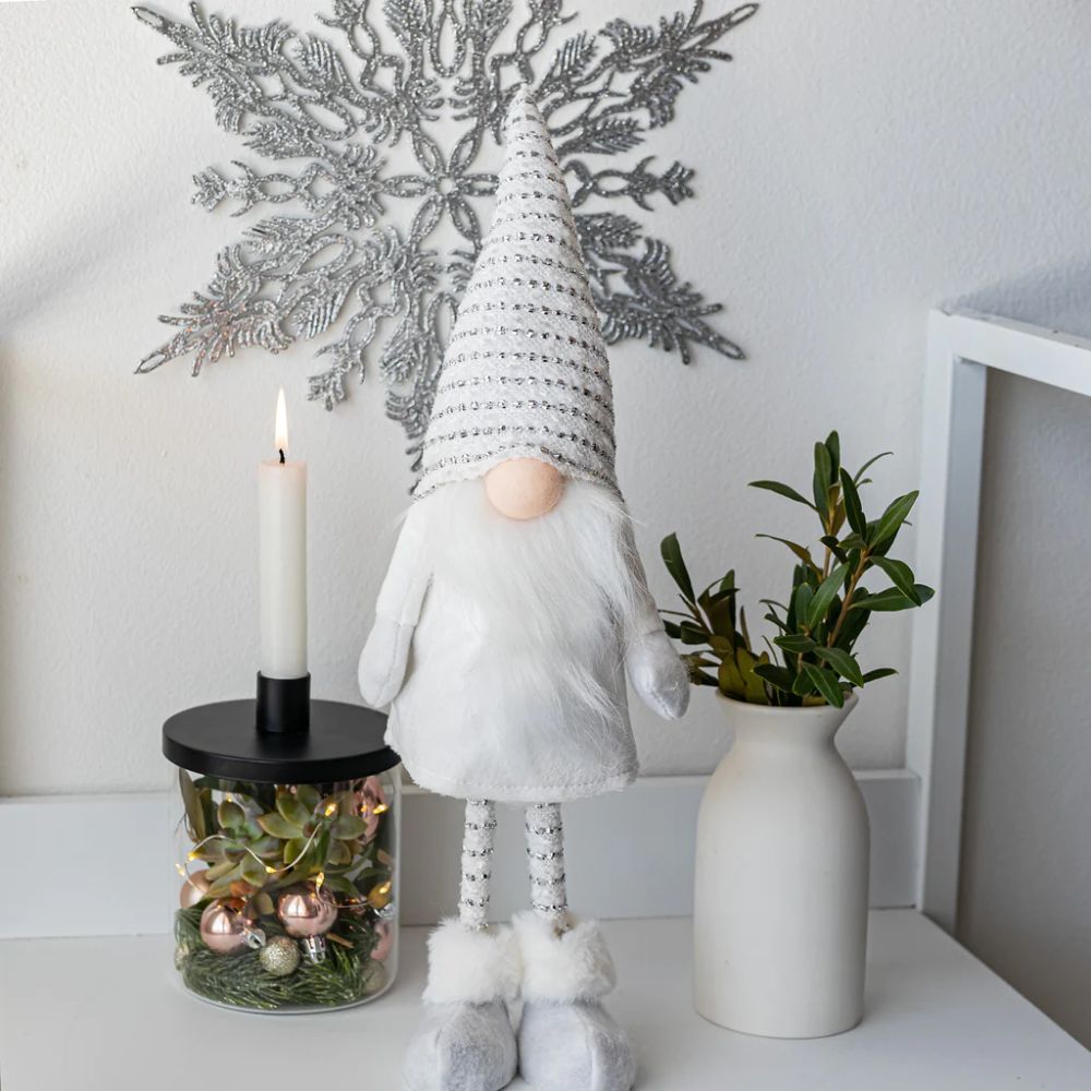 Silver + White Standing Nordic Gnome