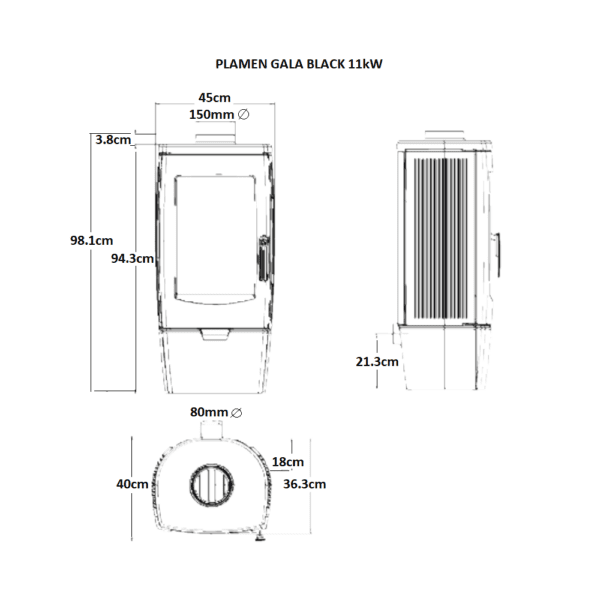 Plamen Gala Black 8KW Fireplace - Image 3