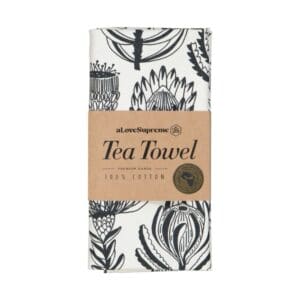 A Love Supreme Tea Towel Floral Grey On White