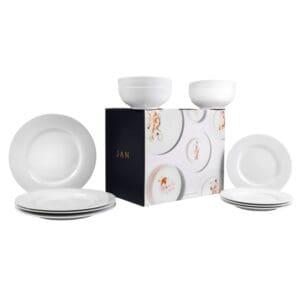 JAN White Porcelain Dinnerware 12 Piece Set