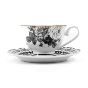 Jenna Clifford Black rose Cup + Saucer